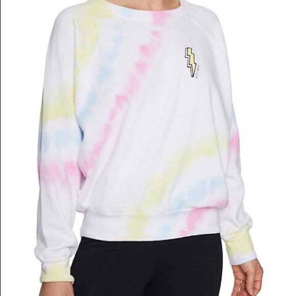 Betsey Johnson Tie-Dyed Lightning Bolt Graphic Raglan Sweatshirt - Picture 1 of 8